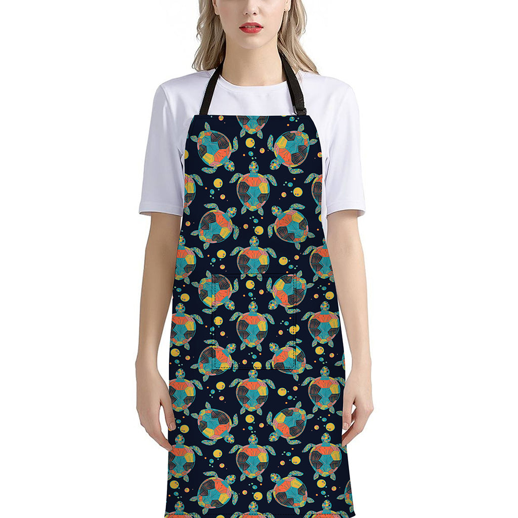Retro Sea Turtle Pattern Print Bib Apron With Pocket