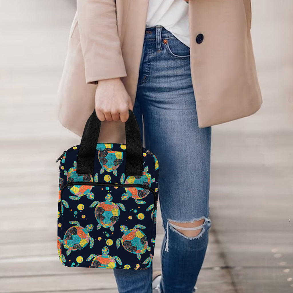 Retro Sea Turtle Pattern Print Bible Tote Bag