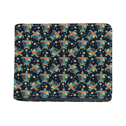 Retro Sea Turtle Pattern Print Bifold Wallet