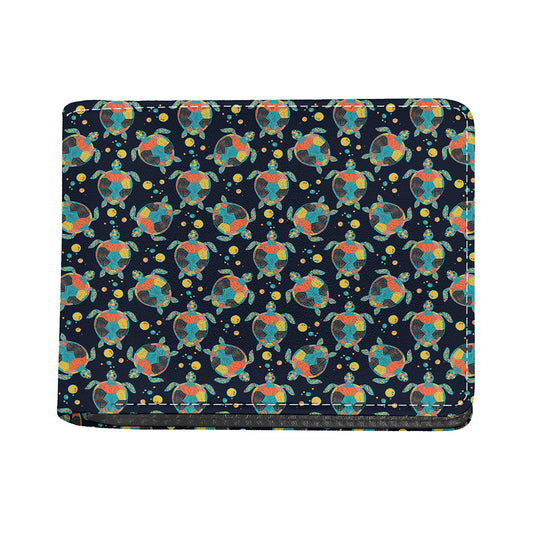 Retro Sea Turtle Pattern Print Bifold Wallet