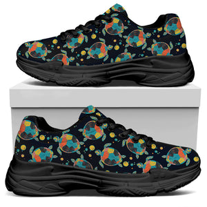 Retro Sea Turtle Pattern Print Black Chunky Shoes