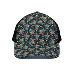Retro Sea Turtle Pattern Print Black Mesh Trucker Cap