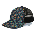 Retro Sea Turtle Pattern Print Black Mesh Trucker Cap