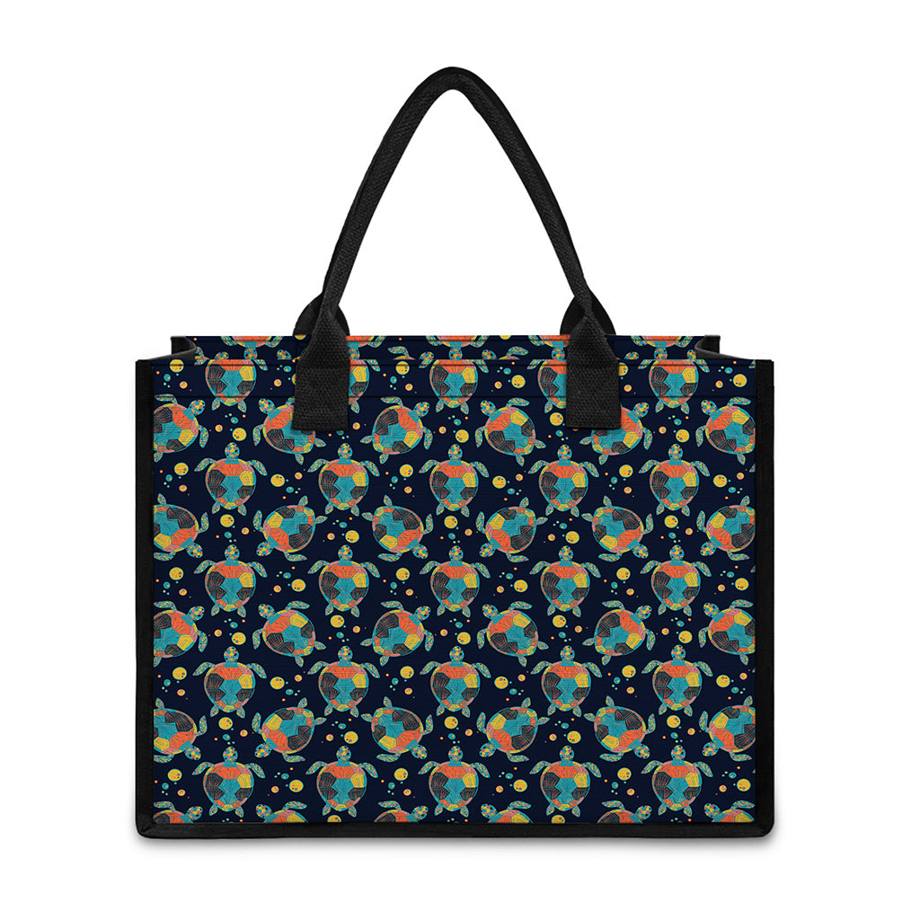 Retro Sea Turtle Pattern Print Canvas Tote Bag