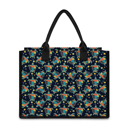 Retro Sea Turtle Pattern Print Canvas Tote Bag