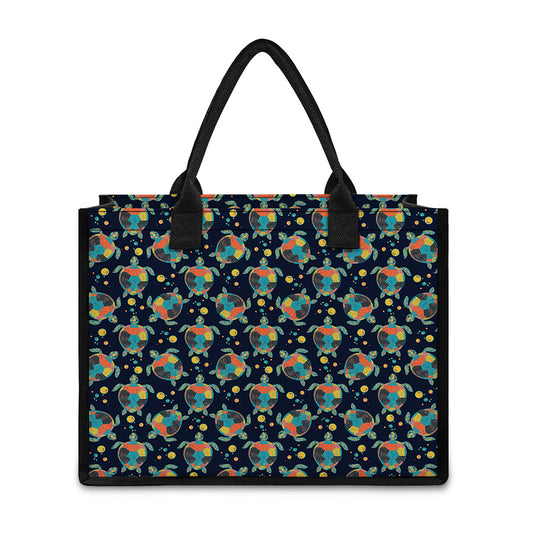 Retro Sea Turtle Pattern Print Canvas Tote Bag