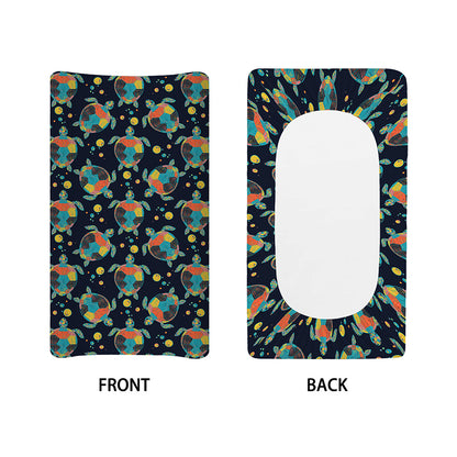 Retro Sea Turtle Pattern Print Changing Pad Cover