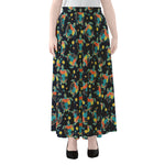 Retro Sea Turtle Pattern Print Chiffon Maxi Skirt
