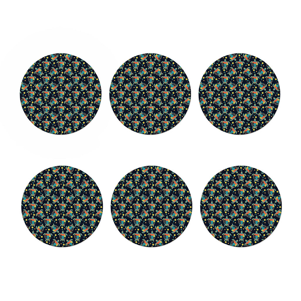 Retro Sea Turtle Pattern Print Coaster Set