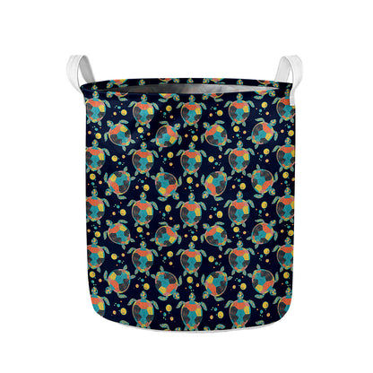 Retro Sea Turtle Pattern Print Collapsible Laundry Basket