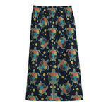 Retro Sea Turtle Pattern Print Cotton Front Slit Maxi Skirt