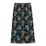 Retro Sea Turtle Pattern Print Cotton Front Slit Maxi Skirt