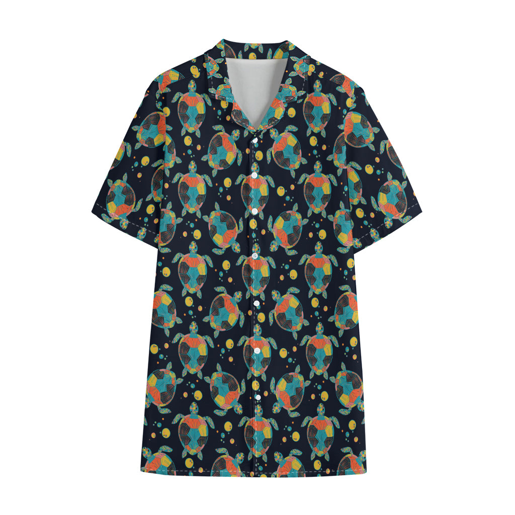Retro Sea Turtle Pattern Print Cotton Hawaiian Shirt