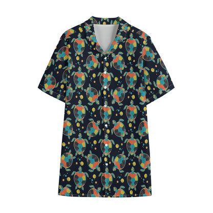 Retro Sea Turtle Pattern Print Cotton Hawaiian Shirt