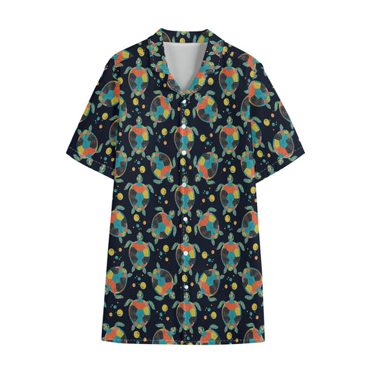 Retro Sea Turtle Pattern Print Cotton Hawaiian Shirt