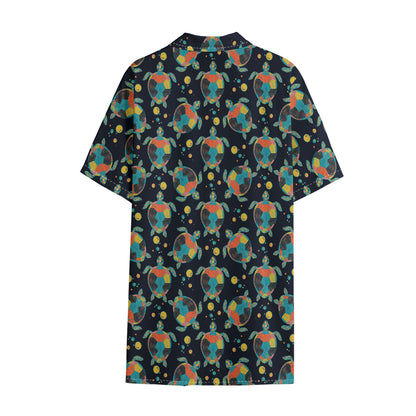 Retro Sea Turtle Pattern Print Cotton Hawaiian Shirt
