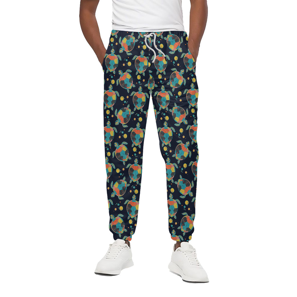 Retro Sea Turtle Pattern Print Cotton Pants