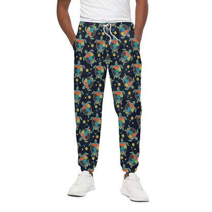Retro Sea Turtle Pattern Print Cotton Pants