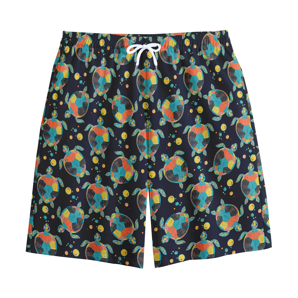Retro Sea Turtle Pattern Print Cotton Shorts