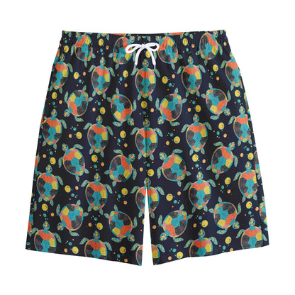 Retro Sea Turtle Pattern Print Cotton Shorts