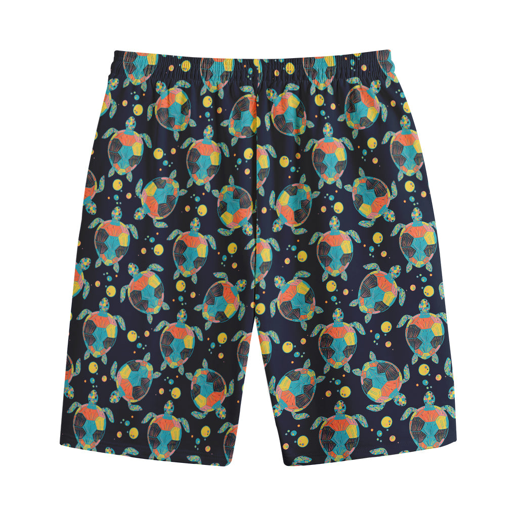 Retro Sea Turtle Pattern Print Cotton Shorts