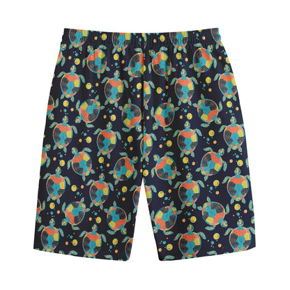 Retro Sea Turtle Pattern Print Cotton Shorts