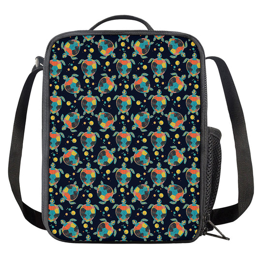 Retro Sea Turtle Pattern Print Crossbody Lunch Bag