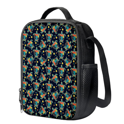 Retro Sea Turtle Pattern Print Crossbody Lunch Bag
