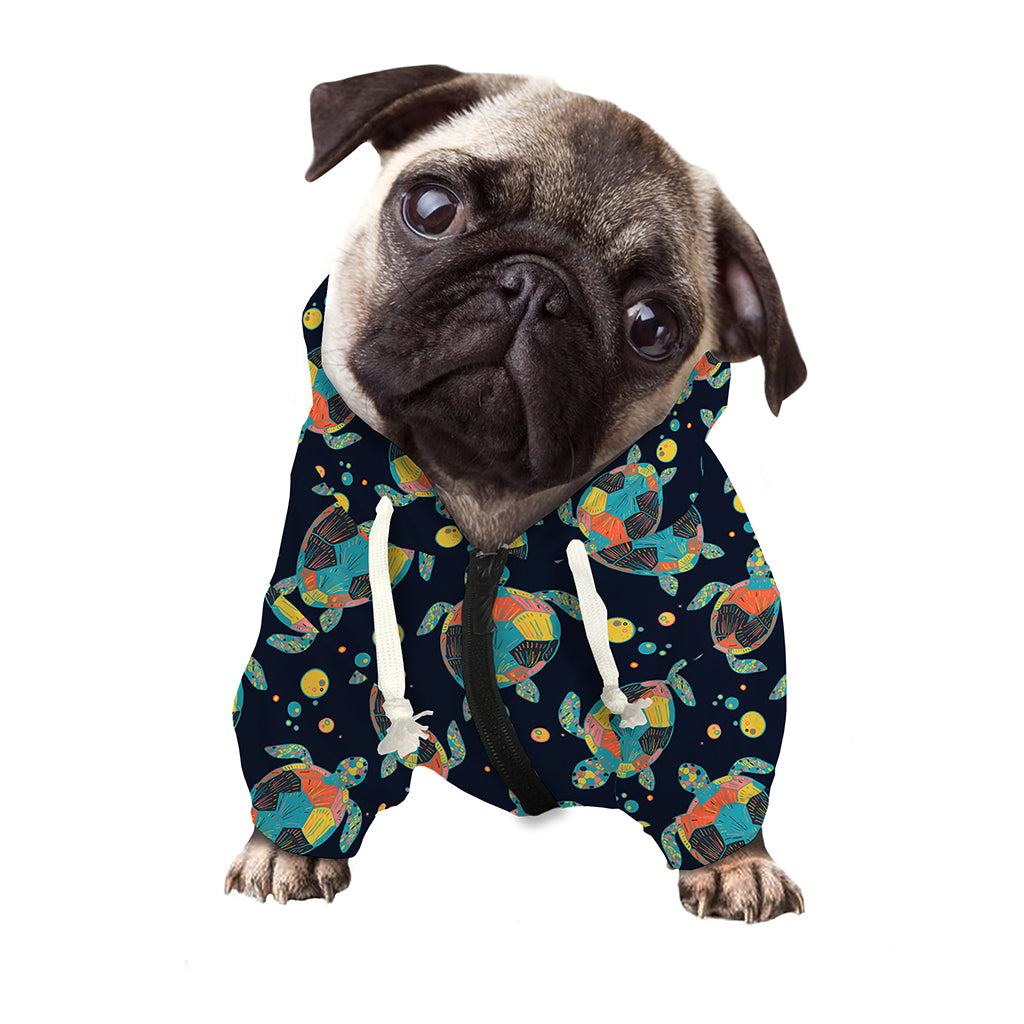Retro Sea Turtle Pattern Print Dog Zip Up Hoodie