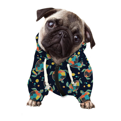 Retro Sea Turtle Pattern Print Dog Zip Up Hoodie
