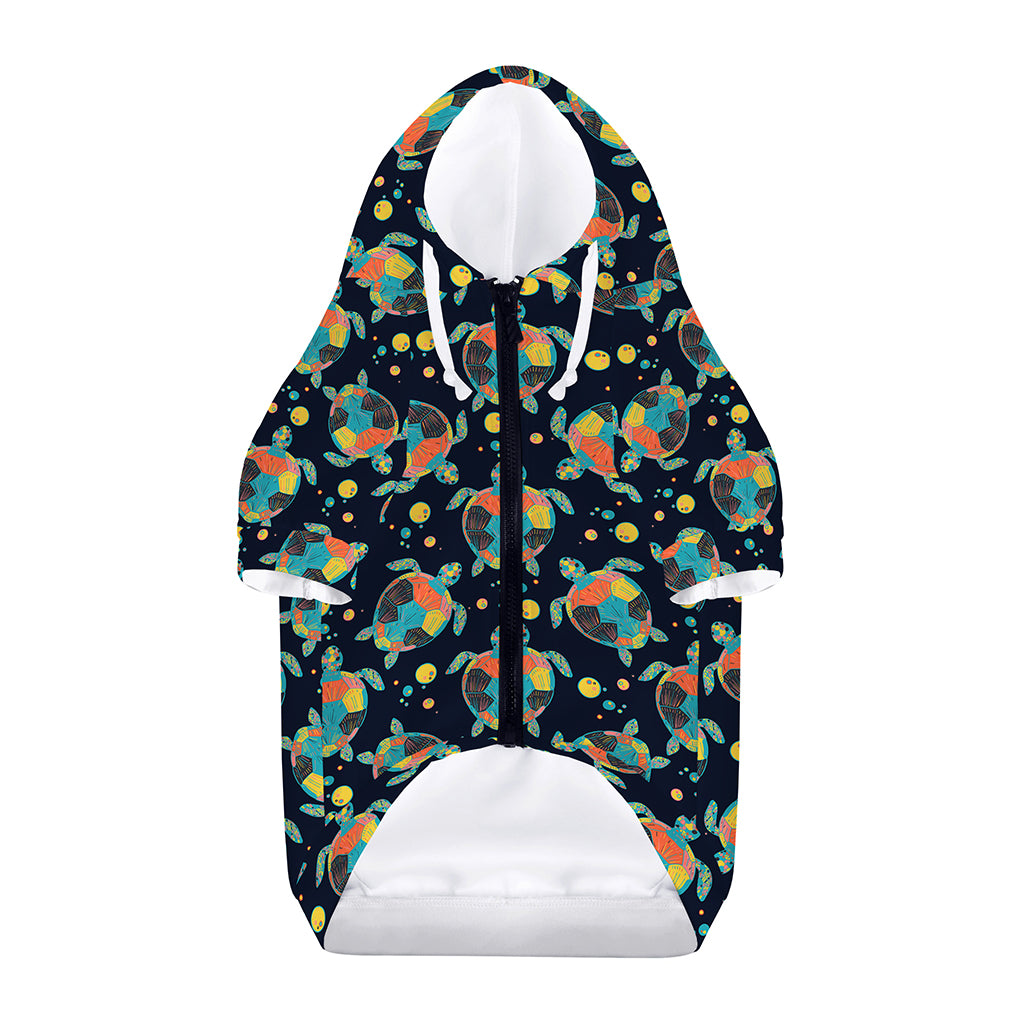 Retro Sea Turtle Pattern Print Dog Zip Up Hoodie