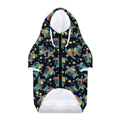 Retro Sea Turtle Pattern Print Dog Zip Up Hoodie