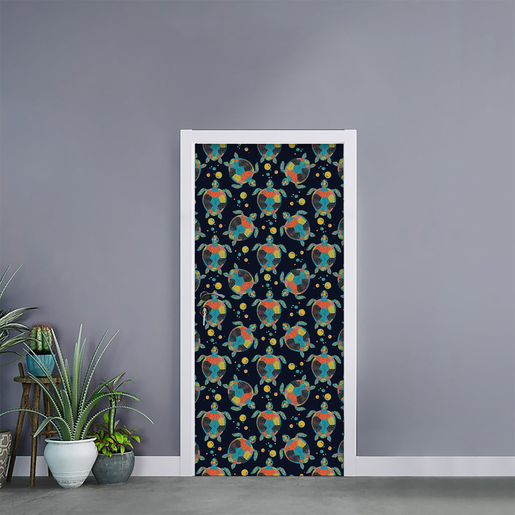 Retro Sea Turtle Pattern Print Door Sticker