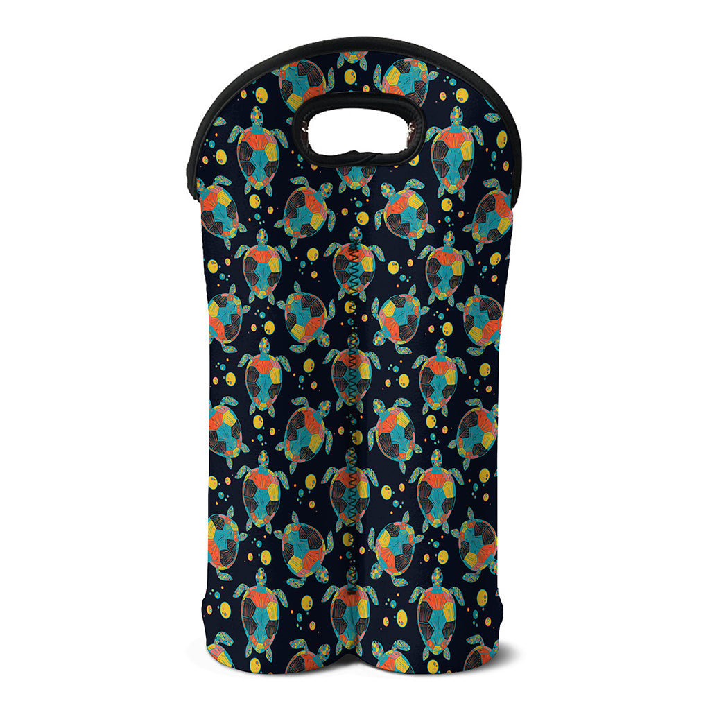 Retro Sea Turtle Pattern Print Double Neoprene Wine Tote