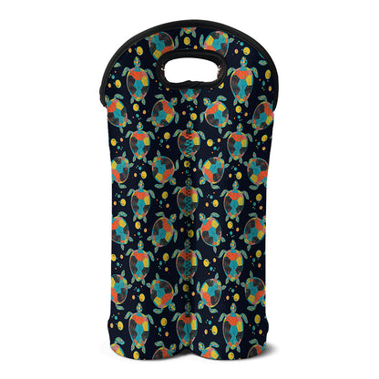 Retro Sea Turtle Pattern Print Double Neoprene Wine Tote