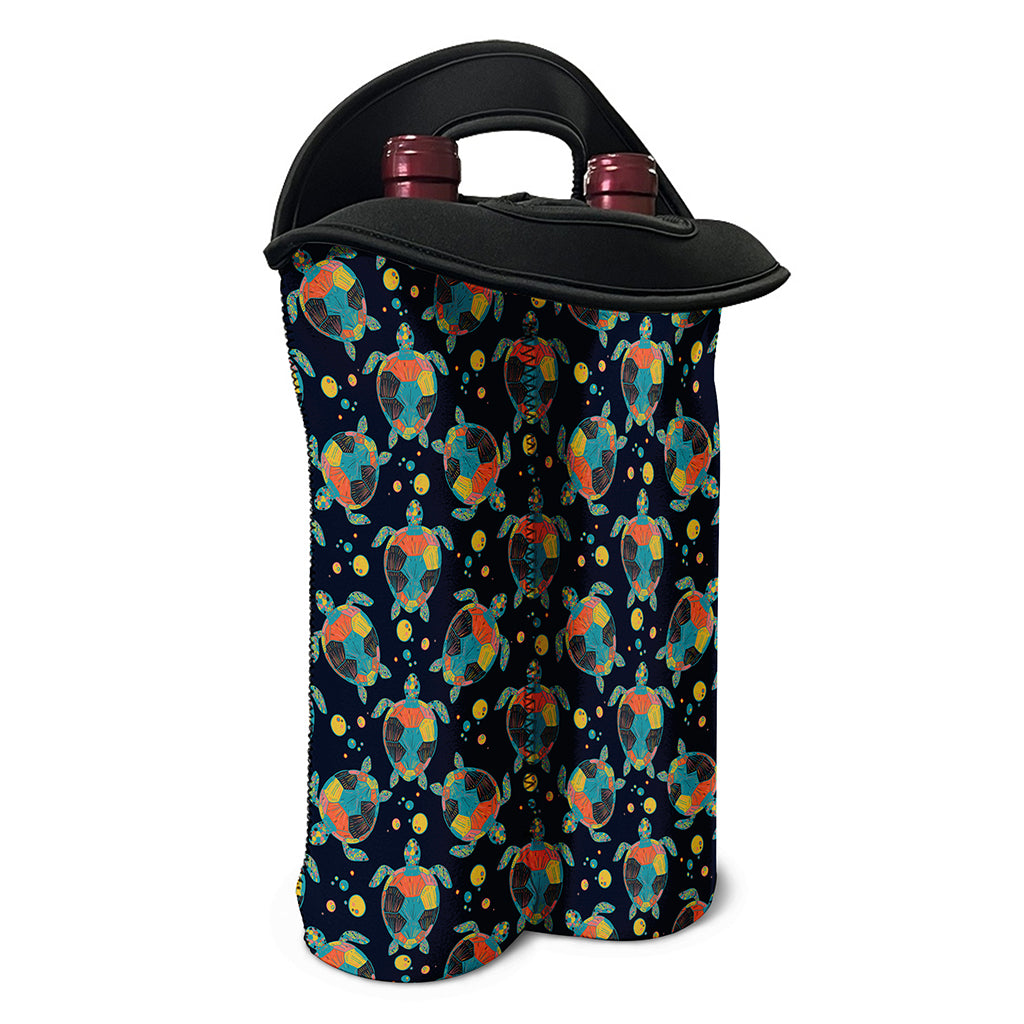 Retro Sea Turtle Pattern Print Double Neoprene Wine Tote