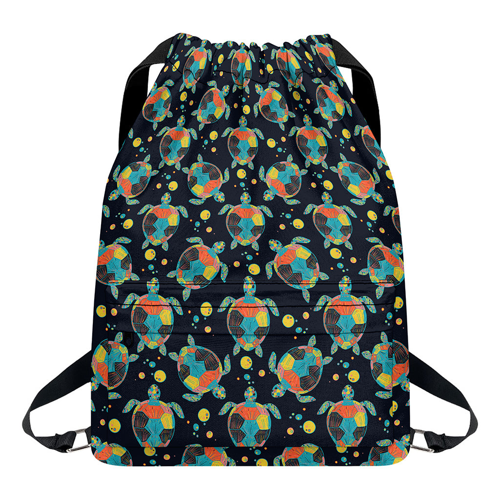 Retro Sea Turtle Pattern Print Drawstring Backpack
