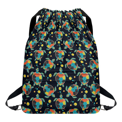 Retro Sea Turtle Pattern Print Drawstring Backpack