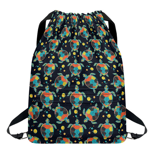 Retro Sea Turtle Pattern Print Drawstring Backpack