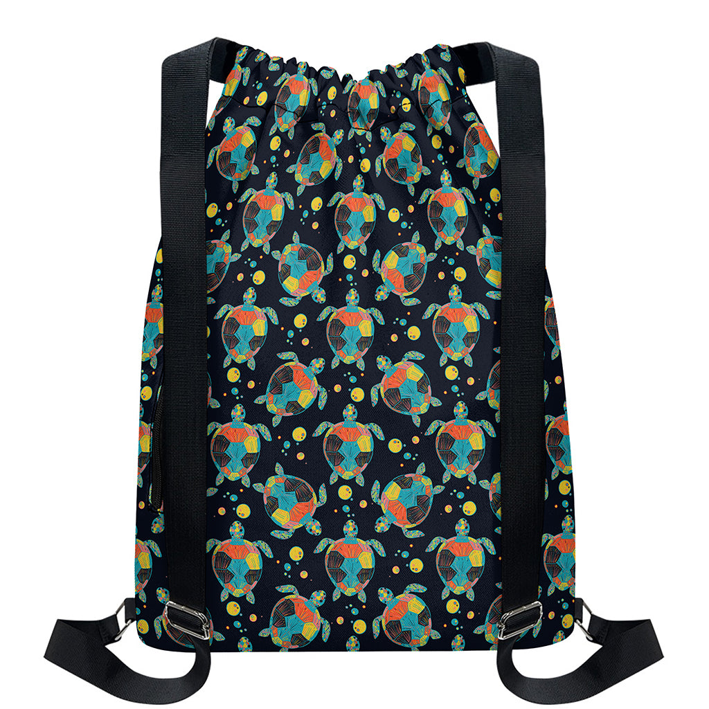 Retro Sea Turtle Pattern Print Drawstring Backpack
