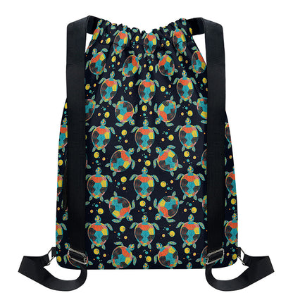 Retro Sea Turtle Pattern Print Drawstring Backpack