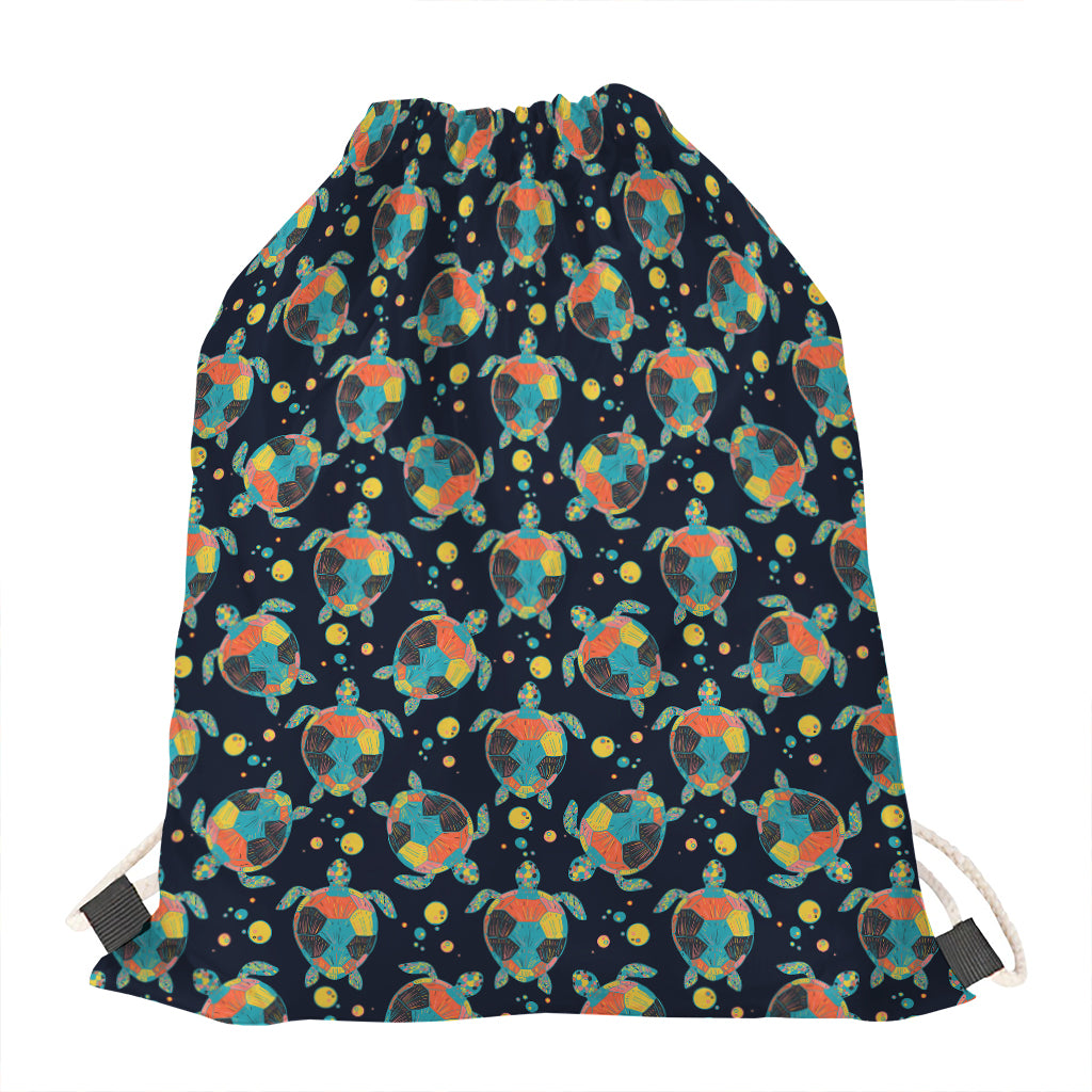 Retro Sea Turtle Pattern Print Drawstring Bag