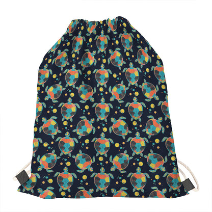 Retro Sea Turtle Pattern Print Drawstring Bag