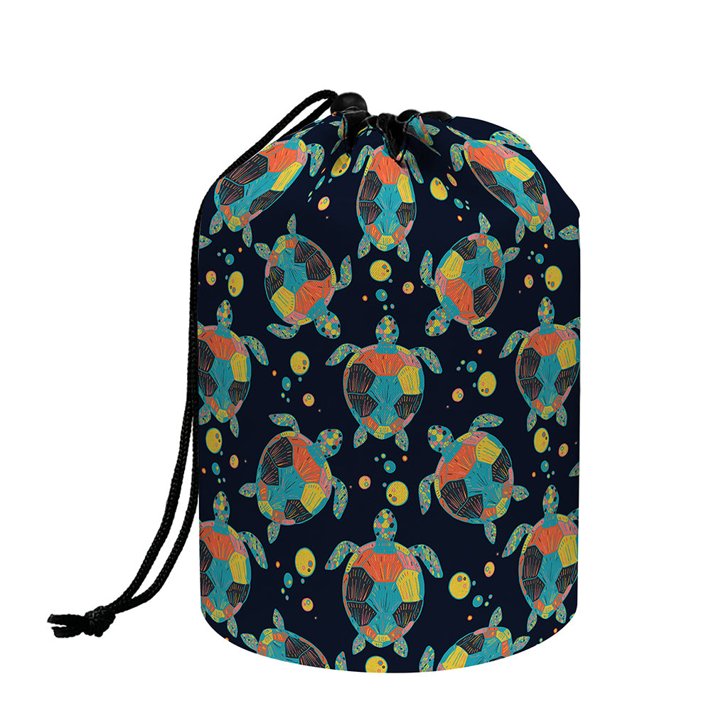 Retro Sea Turtle Pattern Print Drawstring Makeup Bag