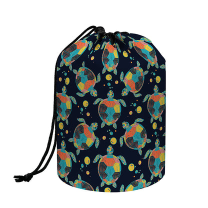 Retro Sea Turtle Pattern Print Drawstring Makeup Bag