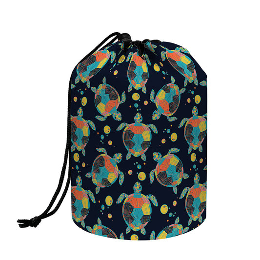 Retro Sea Turtle Pattern Print Drawstring Makeup Bag