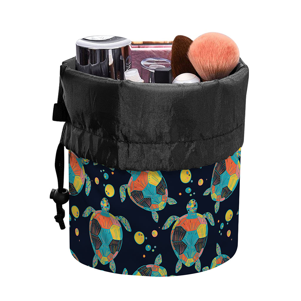 Retro Sea Turtle Pattern Print Drawstring Makeup Bag