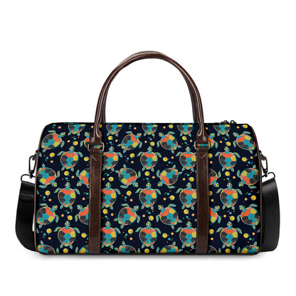 Retro Sea Turtle Pattern Print Duffle Bag