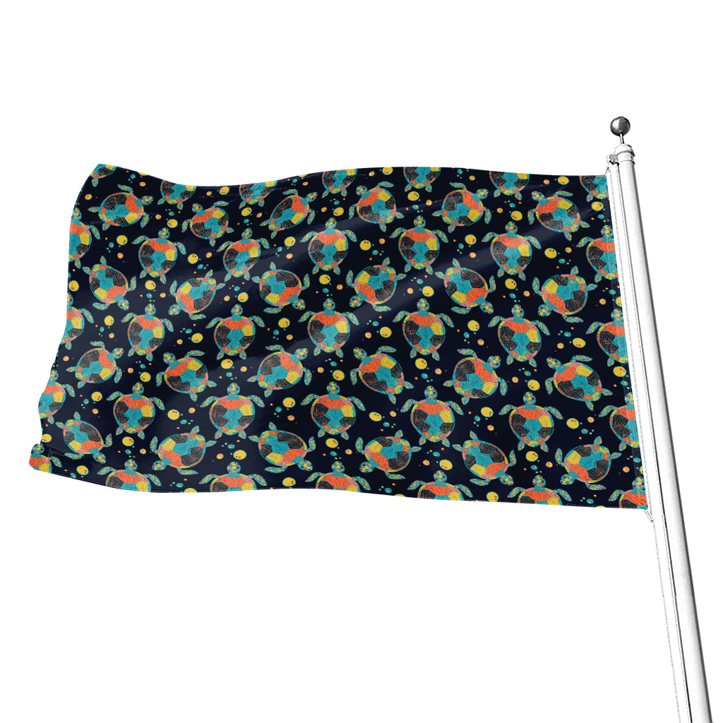 Retro Sea Turtle Pattern Print Flag