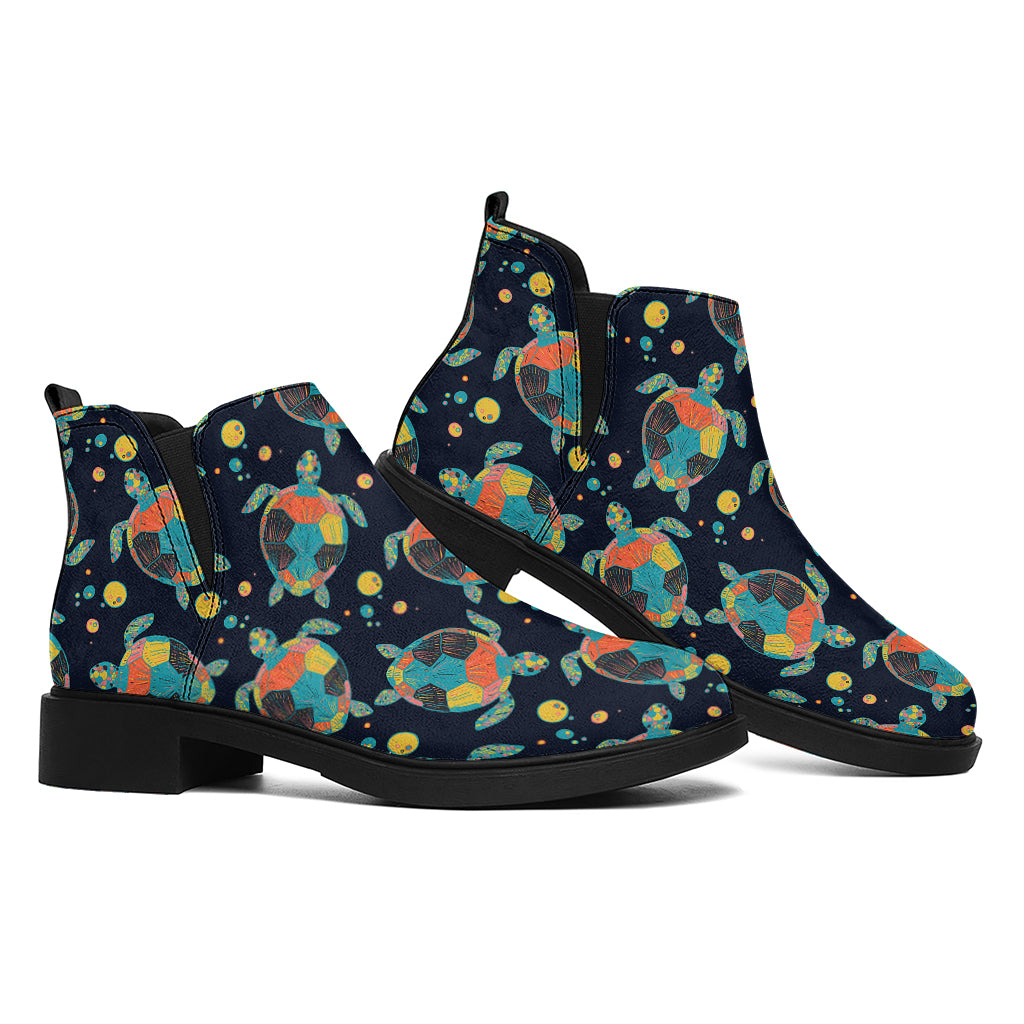 Retro Sea Turtle Pattern Print Flat Ankle Boots